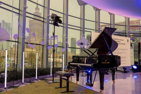 Gigantyczne anemony z papieru przypominające klawisze fortepianu